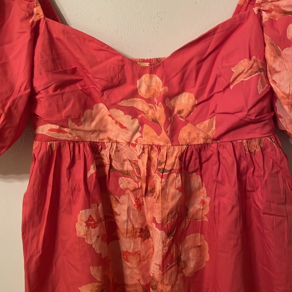 Free People NWT Medium‎ 100% Cotton Coral Floral Dress - Picture 4 of 11
